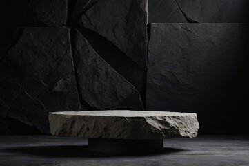 Stone Podium For Beauty Product Display, Black Background, Stone Stage for product display, minimalist stone podium
