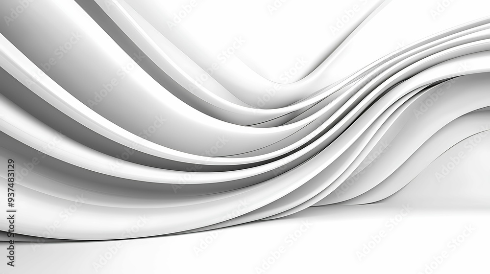 Wall mural monochrome abstract 3d background with smooth curved forms, expressing elegance and simplicity, copy