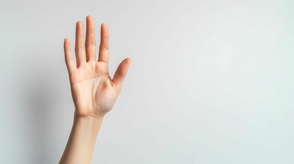 A close-up of an open hand against a minimalist background, symbolizing greeting, assistance, or communication.