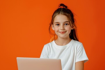 Young student studying remotely with laptop  emphasizing beauty and education.