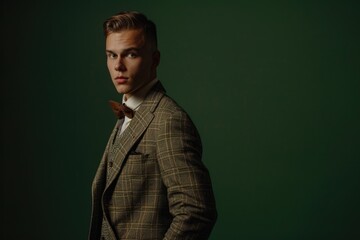 Vintage fashion studio shoot with young man in retro style.