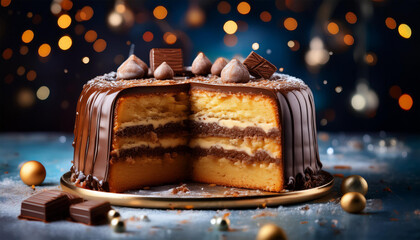 美味しそうなチョコたっぷりのスポンジケーキ