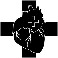 medical illustration cpr silhouette heart logo monitor icon  emergency outline emergency ecg health hospital organ cardiac pulse patient doctor shape doctor care resuscitation for vector graphic backg