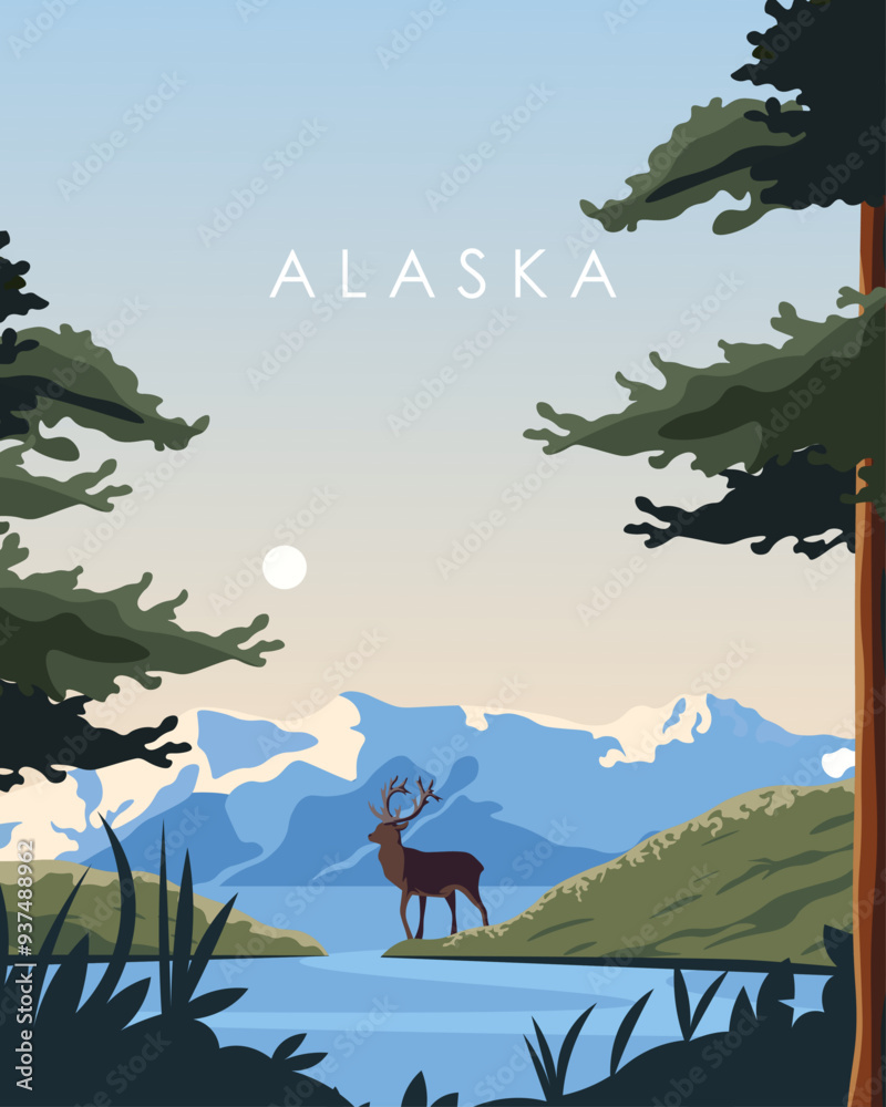 Wall mural alaska travel poster, postcard, banner