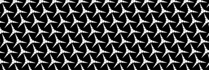 Pattern with thorns and dashed lines. Simple decorative graphics in black and white.