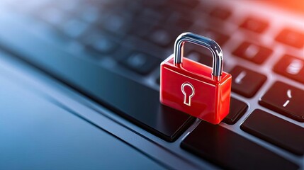 A close-up view of a red padlock on a laptop keyboard symbolizing security and data protection in the digital world.