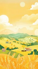 Obraz premium Golden wheat field in a valley