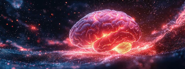 Luminous mind: glowing human brain, the vibrant energy of cognitive processes, the brain's inner workings shine with the potential of innovation, thought, and mental clarity