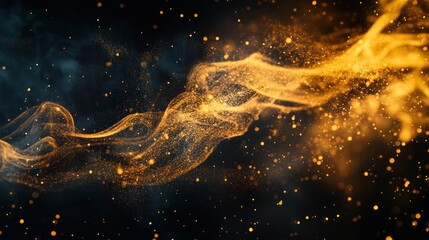 Abstract Golden Dust and Light Streaks on Black Background