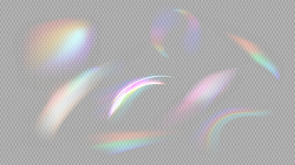 Blurred Rainbow Refraction Blurred overlay effect. Holographic Reflection Light lens prism effect on transparent background. Vector Crystal flare leak shadow overlay. Abstract illustration