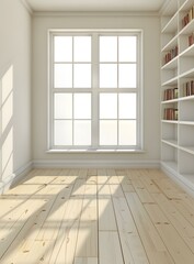 Fototapeta premium Empty White Room With Bookshelves and Large Window