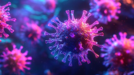 Close-Up 3D Render of Virus Particles in Vivid Colors