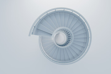 Overhead View of Symmetrical Spiral Staircase in Minimalist Style. 3D render