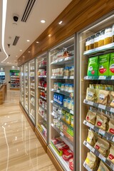 Fototapeta premium Grocery Store With Refrigerated Shelves Filled With Products