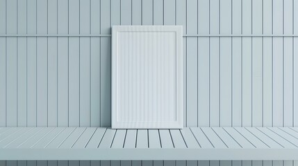 White Frame Mockup On Blue Wooden Wall