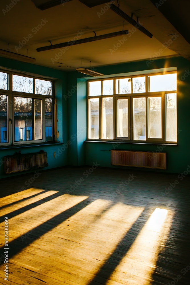 Canvas Prints sunlight streaming through windows in abandoned room