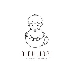 cute coffee boy logo design minimalist cartoon vector