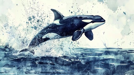 Obraz premium The whale jumps out and water splashes around 