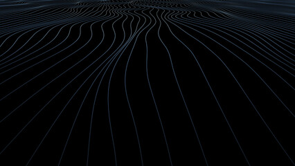 Abstract curved blue lines pattern on black illustration background.