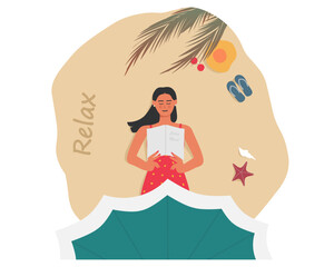Woman relaxing on beach vector illustration