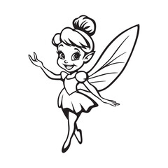 Fototapeta premium Tinker Bell Outline Design, Tinkerbell Clipart, Tinker Bell with a big smile Illustration in black and white
