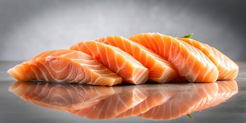 Subtle gradient effect on light salmon slices against neutral gray background creating abstract artistic composition with soft focus