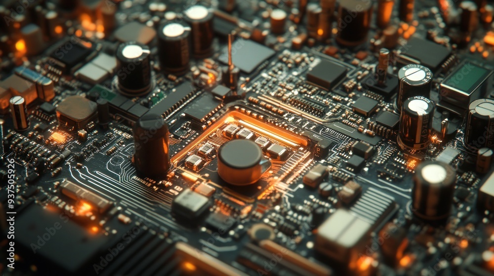Aufkleber close-up of a circuit board with glowing components