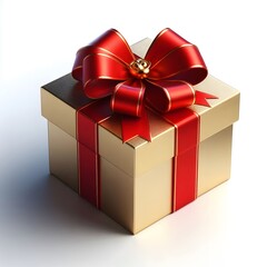 Obraz premium Gold Gift Box with Red Ribbon - Isolated on White Background