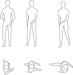 Vector sketch illustration of a silhouette design of a collection of human activities seen from the front and above 