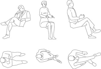 Vector sketch illustration of a silhouette design of a collection of human activities seen from the front and above