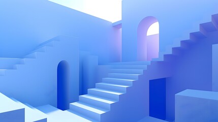 Abstract Blue Minimalist Architecture with Stairs and Arch