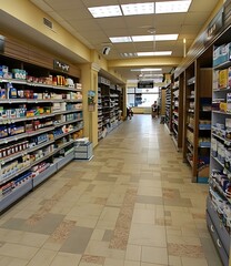 Interior View of a Pharmacy Store With Shelving