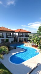 Fototapeta premium Luxury Villa with Swimming Pool and Palm Trees
