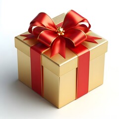 Obraz premium Gold Gift Box with Red Ribbon - Isolated on White Background
