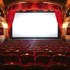Fototapeta premium Empty Movie Theater Seats Facing Large White Screen