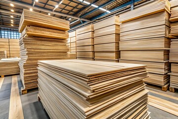 plywood panel stack in warehouse storage
