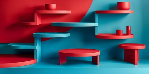 Abstract Red and Blue Geometric Shapes Design