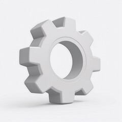 A simple, modern, white gear isolated on a plain background, symbolizing engineering and mechanical design.