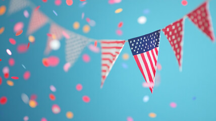 Fototapeta premium Colorful flags and confetti celebrate a festive occasion, capturing joy and nationalism in a vibrant outdoor setting