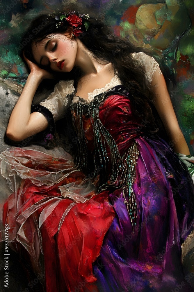 Wall mural sleeping beauty in red dress