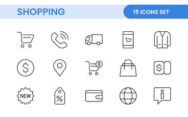 Set of shopping cart icons. Collection of web icons for online store, from various cart icons in various shapes. Shopping outline icon set.