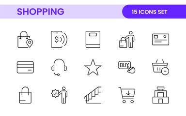 Set of shopping cart icons. Collection of web icons for online store, from various cart icons in various shapes. Shopping outline icon set.
