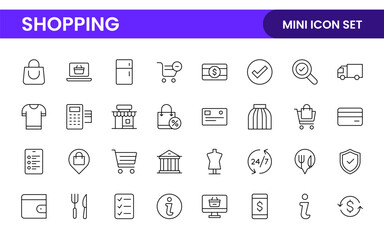 Set of shopping cart icons. Collection of web icons for online store, from various cart icons in various shapes. Shopping outline icon set.