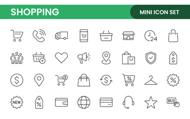 Set of shopping cart icons. Collection of web icons for online store, from various cart icons in various shapes. Shopping outline icon set.