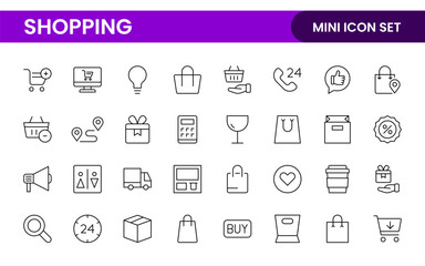 Set of shopping cart icons. Collection of web icons for online store, from various cart icons in various shapes. Shopping outline icon set.