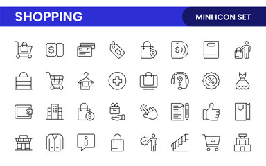 Set of shopping cart icons. Collection of web icons for online store, from various cart icons in various shapes. Shopping outline icon set.