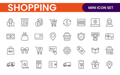 Set of shopping cart icons. Collection of web icons for online store, from various cart icons in various shapes. Shopping outline icon set.