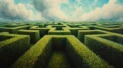 Endless Green Maze - A sprawling hedge maze under a bright blue sky, representing endless possibilities and the journey of discovery.