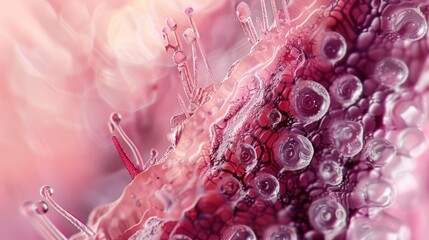 A close-up image of a specific skin structure under a microscope, such as a hair follicle, sweat gland, or sebaceous gland.