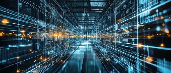 Fototapeta premium Futuristic Digital Warehouse: Illuminating the Path to Innovation